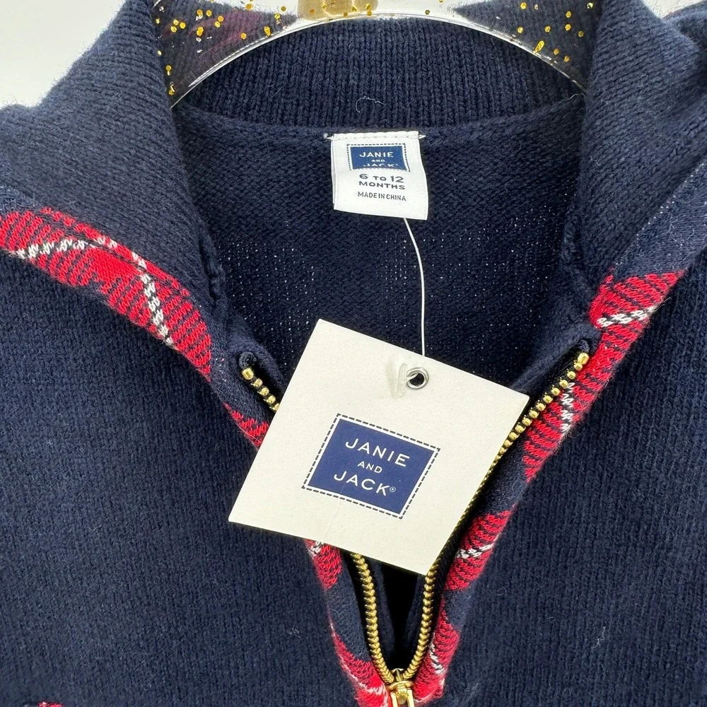 Janie and Jack Girls Plaid Trim Cape 6-12‎ Months Wool Blend Navy Jacket Poncho - Picture 7 of 7